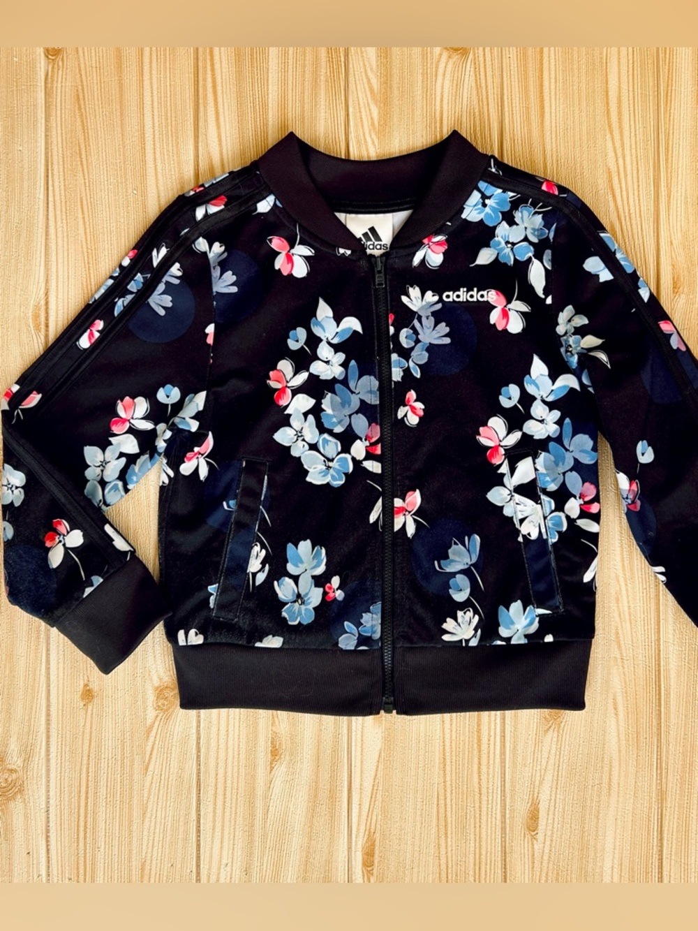 adidas Girls sz 5 Floral Zip-Up Sweater Jacket